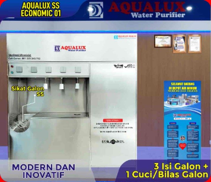 Mesin depot air minum AQUALUX SS Economic 01 — 3 isi galon + 1 cuci/bilas galon