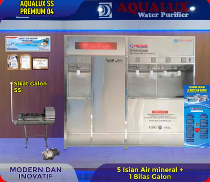 Mesin depot air minum AQUALUX SS Premium 04 — 5 isian air mineral + 1 bilas galon